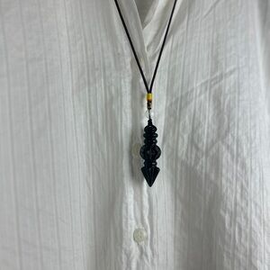 natural green Jade handcarved Vajra Pendant Necklace brown necklace 金刚杵